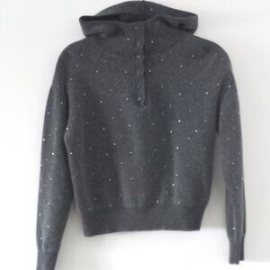 SANDRO grey knit hoodie with embedded rhinestones